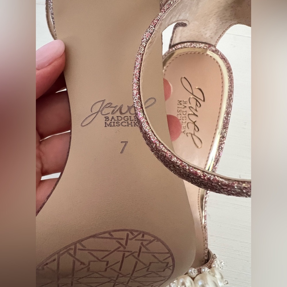 Badgley Mischka Pearl Embellished Heels Sandals - Picture 6 of 6
